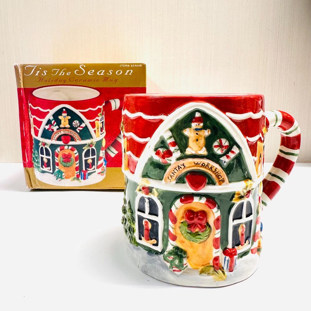 Vintage Susan Winget ‘Tis The Season Santa’s Workshop Coffee Tea Christmas Mug